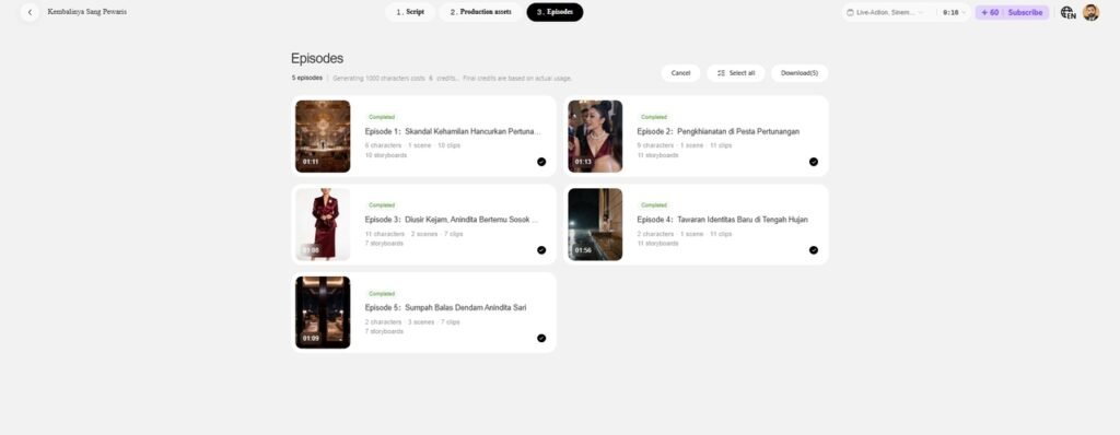 When satisfied, click "Select all", then choose "Download" to bulk download episodes