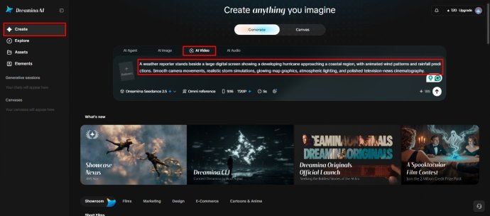 open the "Create" tab from the left menu and then pick the "AI video" option